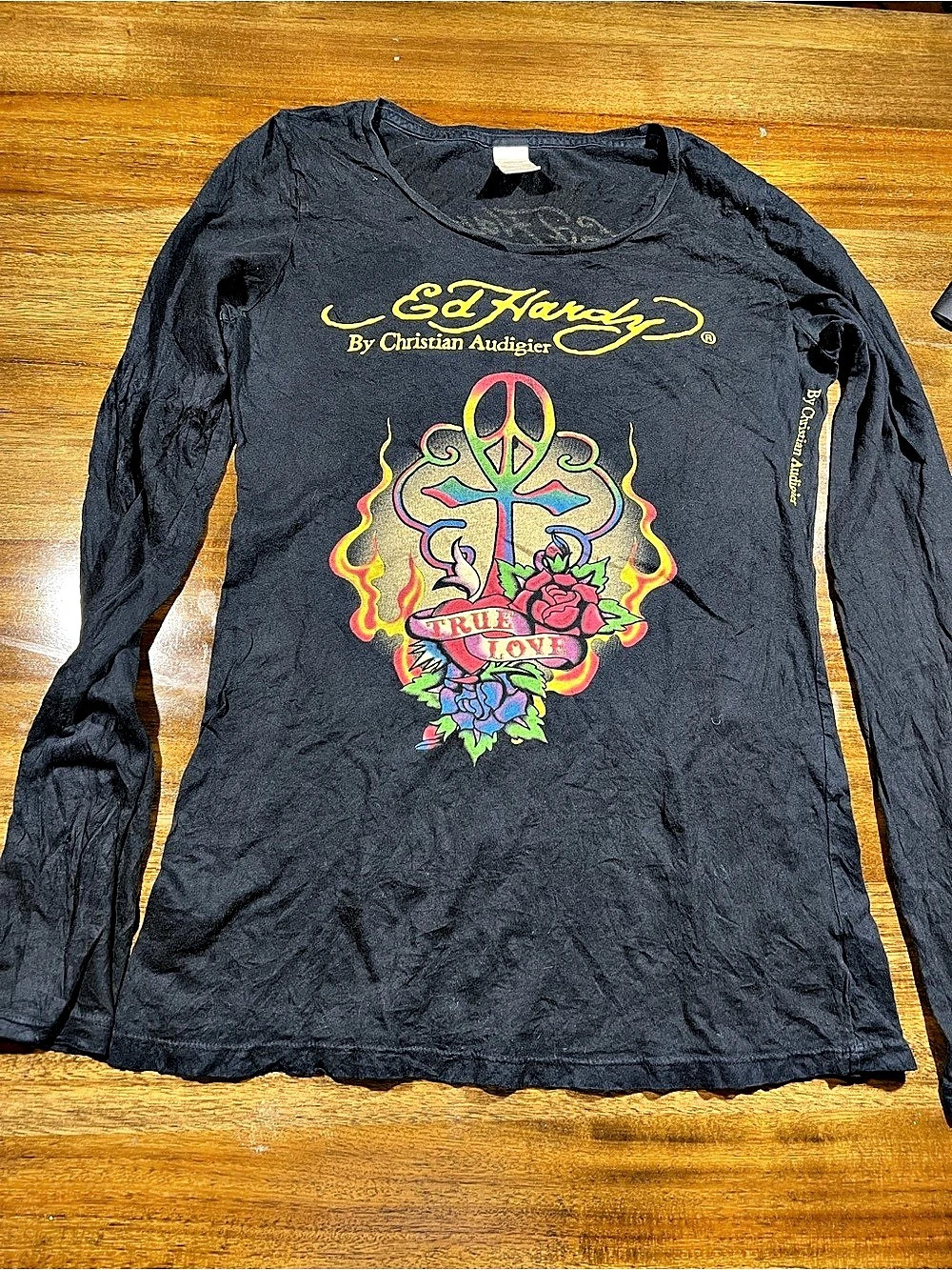 Y2K vintage Ed Hardy True Love Long Sleeve Tee Black Small